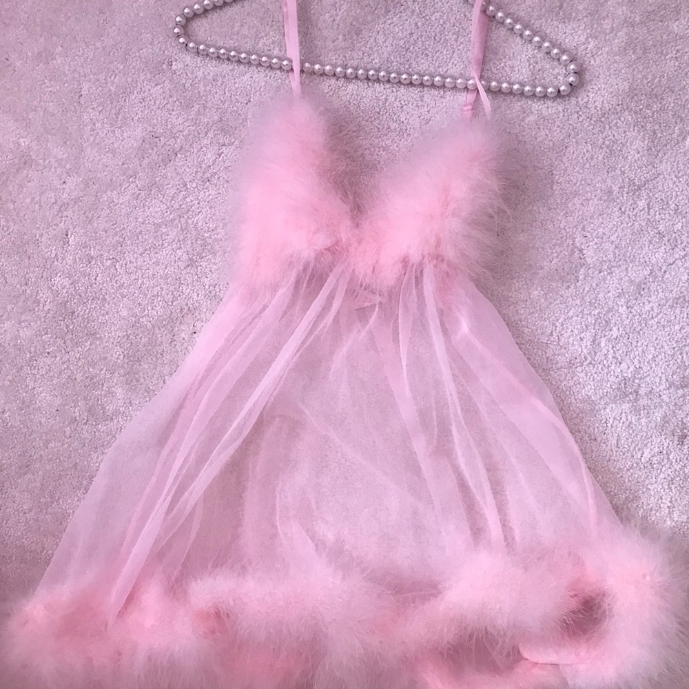 Pink marabou babydoll